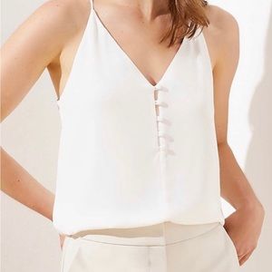 White V Neck Tank with Decorative Buttons